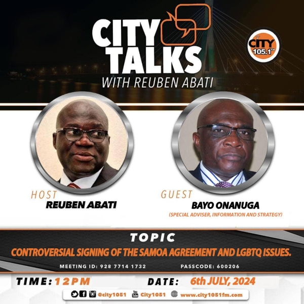 [ZOOM MEETING] CITY TALKS WITH REUBEN ABATI: Controversial signing of the Samoa Agreement and LGBTQ issues - Bayo Onanuga