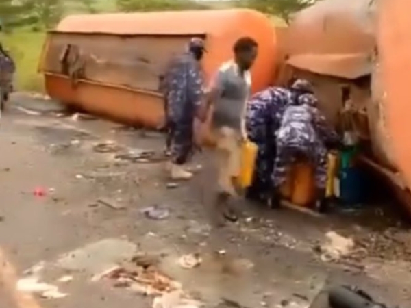 ''Officers filmed scooping fuel from the wreckage of an accidented tanker are not officers of the Nigeria Police Force''- Police PRO, Olumuyiwa Adejobi, says